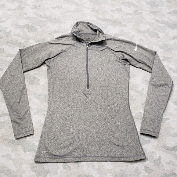 Nike Pro Top Womens Medium Gray Dri-Fit  1/2 Zip Long Sleeve Outdoors - Picture 1 of 12